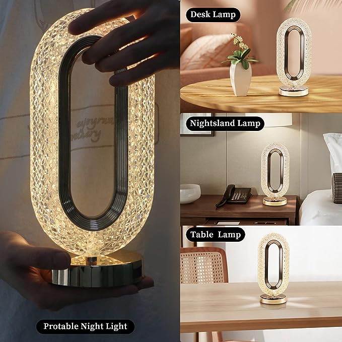 Crystal Oval Lamp with Ambient Lighting and 3 Different Colors